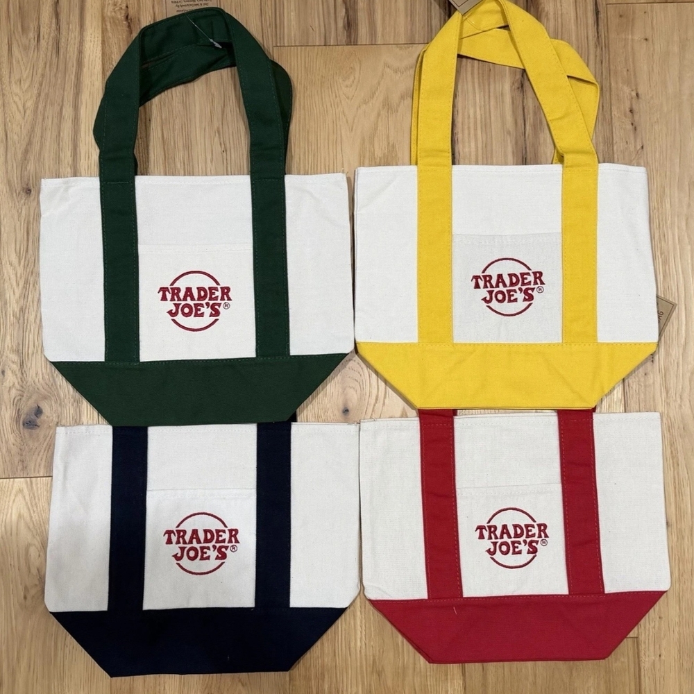 Trader Joe's Canvas Tote Bag - Red/Yellow/Green/Blue Trim